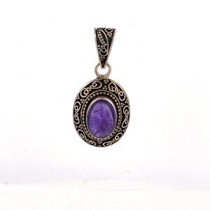 Estate Sterling Silver 925 Royal Amethyst Oval Pendant, No Chain, 10.4g